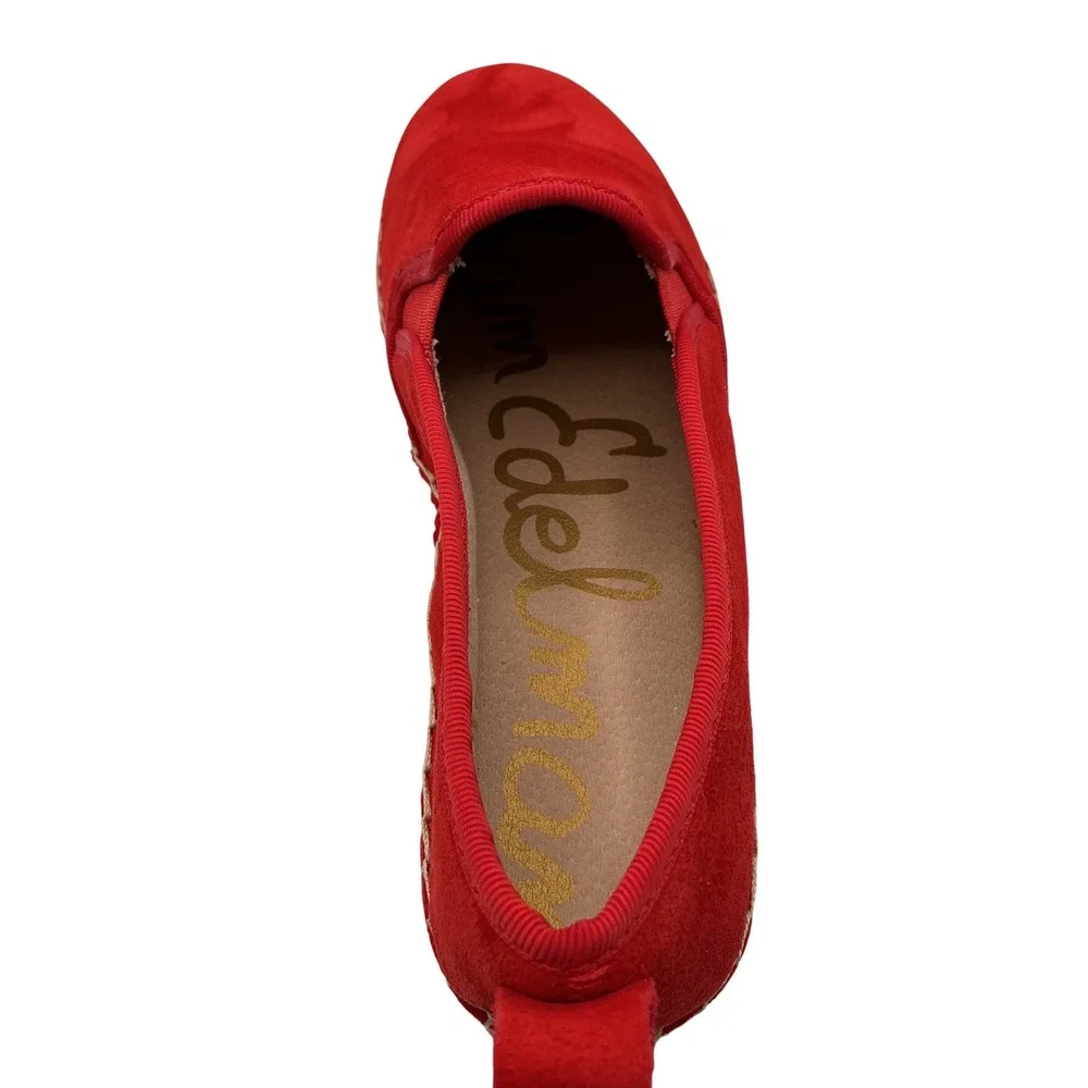 Sam Edelman Carrin Red Suede Espadrille Slip On Platform Sneakers Womens 7M 37